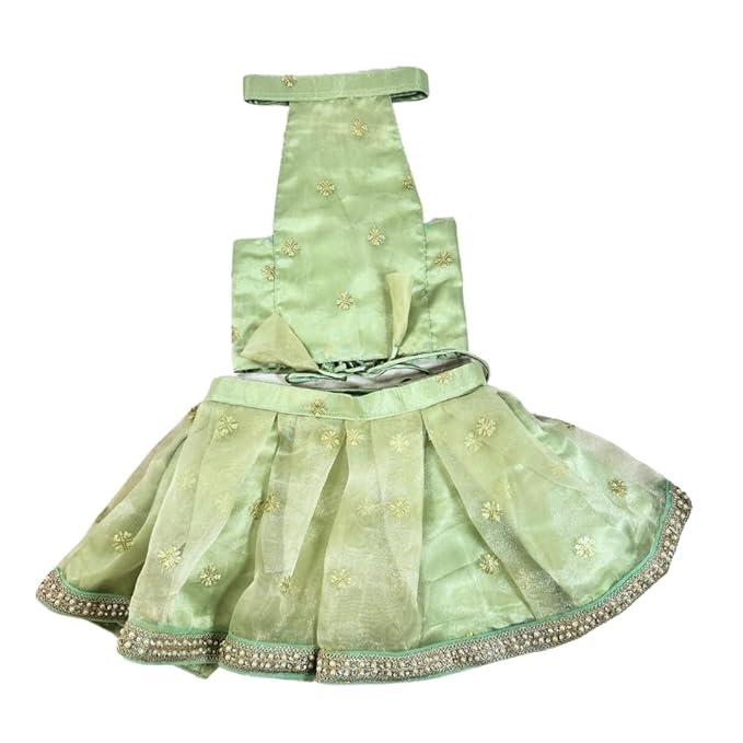 Pista Green Organza Pet Lehenga - for Dogs & Cats - Image 4